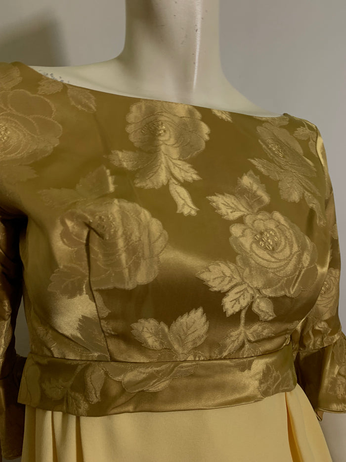 Goldenrod Long Dress Satin Bodice Watteau Train circa 1960s