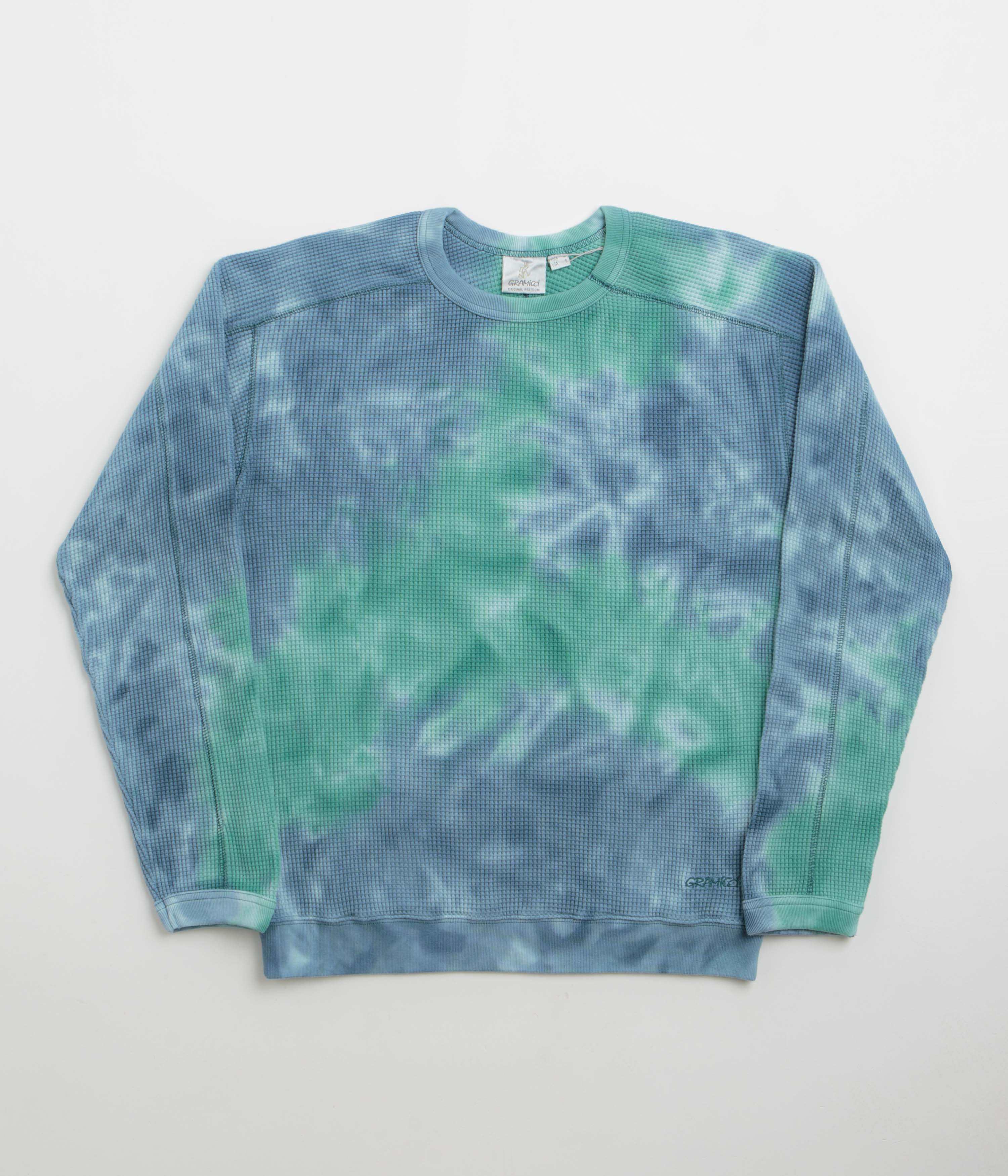 Gramicci Waffle Crewneck Sweatshirt - Turquoise Tie Dye