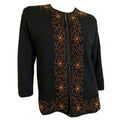 Jet Black Cardigan Sweater with Copper Beaded Flowers circa 1960s