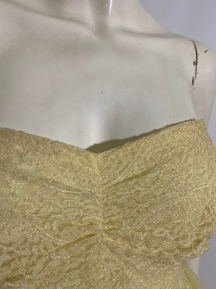 Lemon Chiffon Yellow Strapless Lace and Tulle Party Dress circa 1960s
