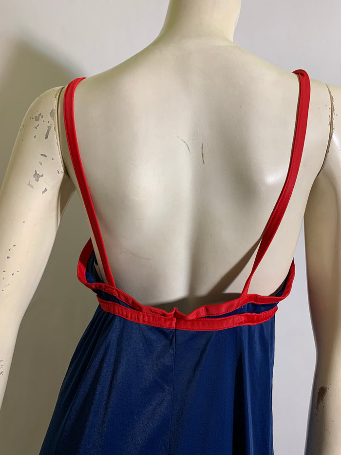 Low Back Red and Blue Nylon Nightgown circa 1970s
