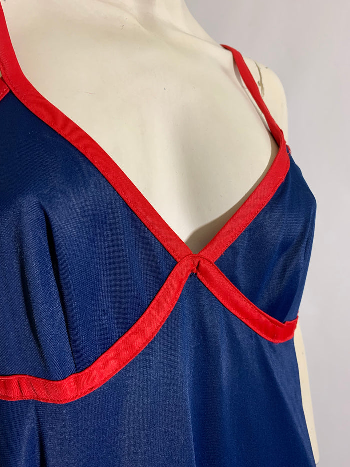 Low Back Red and Blue Nylon Nightgown circa 1970s