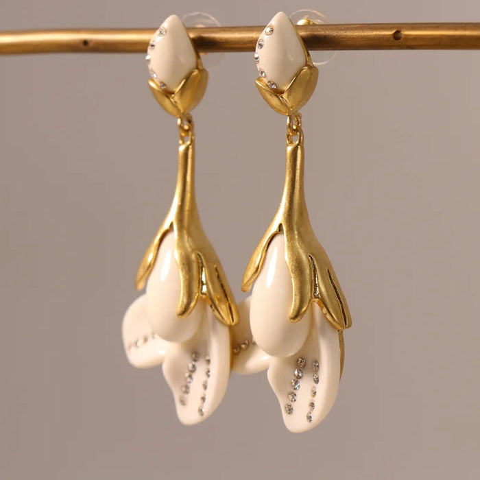 Maggie- the 1930s Inspired White Magnolia & Rhinestones Necklace or Earrings