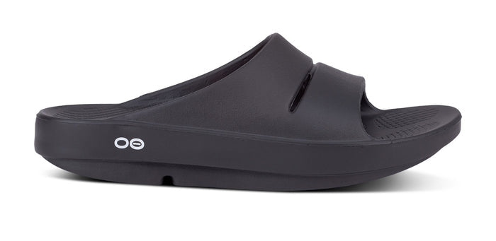 Men's OOahh Slide Sandal - Black - OOFOS lateral view
