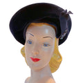 Midnight Blue Felted Wool Asymmetrical Hat with Rhinestones circa 1950s