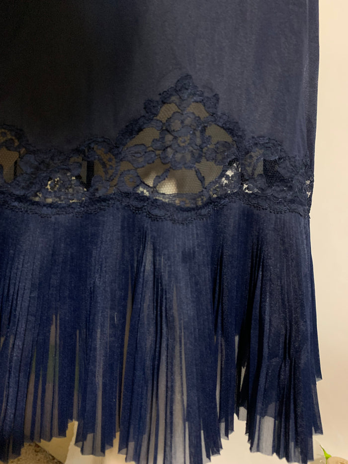 Midnight Blue Nylon Half Slip Accordian Pleated Chiffon Hem circa 1960s