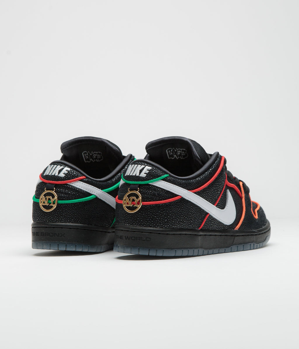 Nike SB x Bronx Girls Skate Dunk Low Pro Shoes - Black / White - Challenge Red - Total Orange