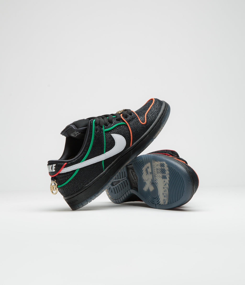 Nike SB x Bronx Girls Skate Dunk Low Pro Shoes - Black / White - Challenge Red - Total Orange