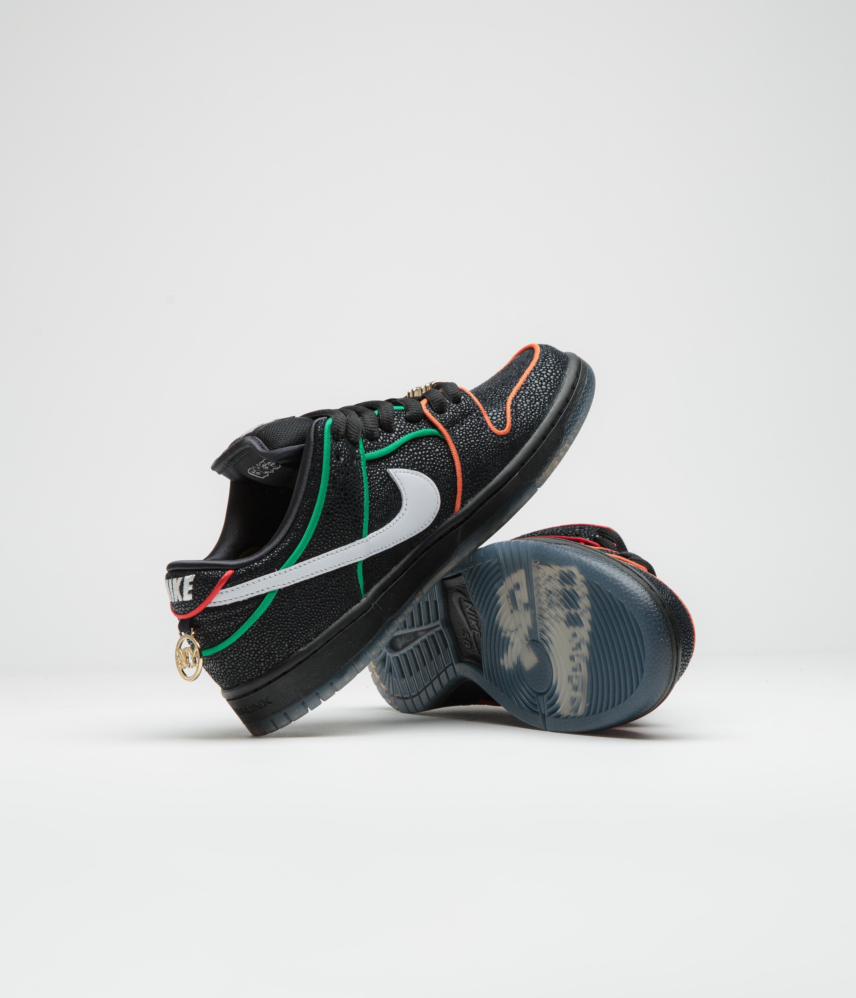 Nike SB x Bronx Girls Skate Dunk Low Pro Shoes - Black / White - Challenge Red - Total Orange