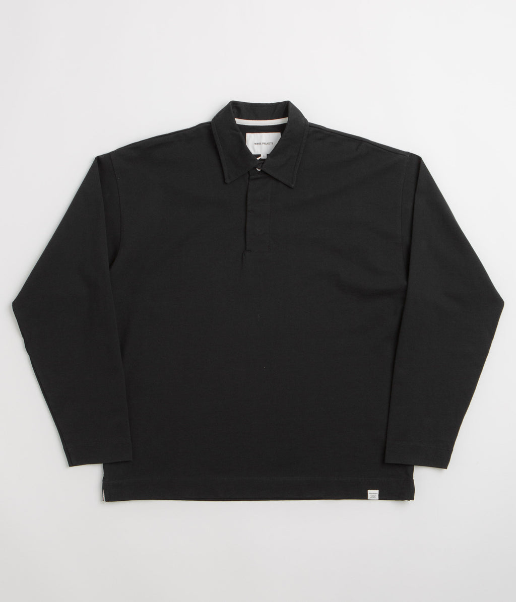 Norse Projects Isefjord Long Sleeve Polo Shirt - Black