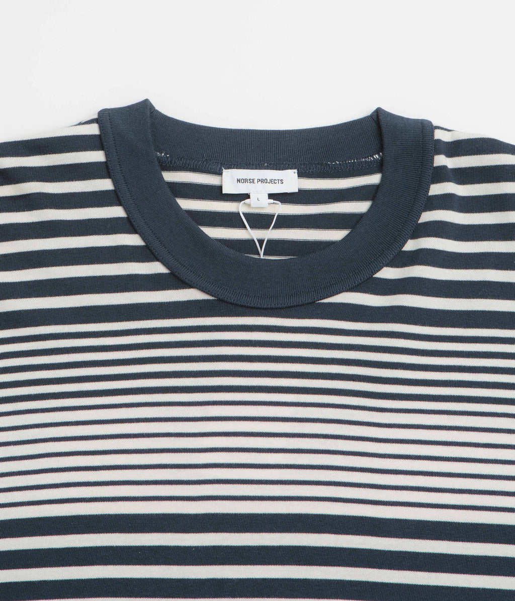 Norse Projects Isefjord Multi Stripe Heavy Long Sleeve T-Shirt - Dark Navy