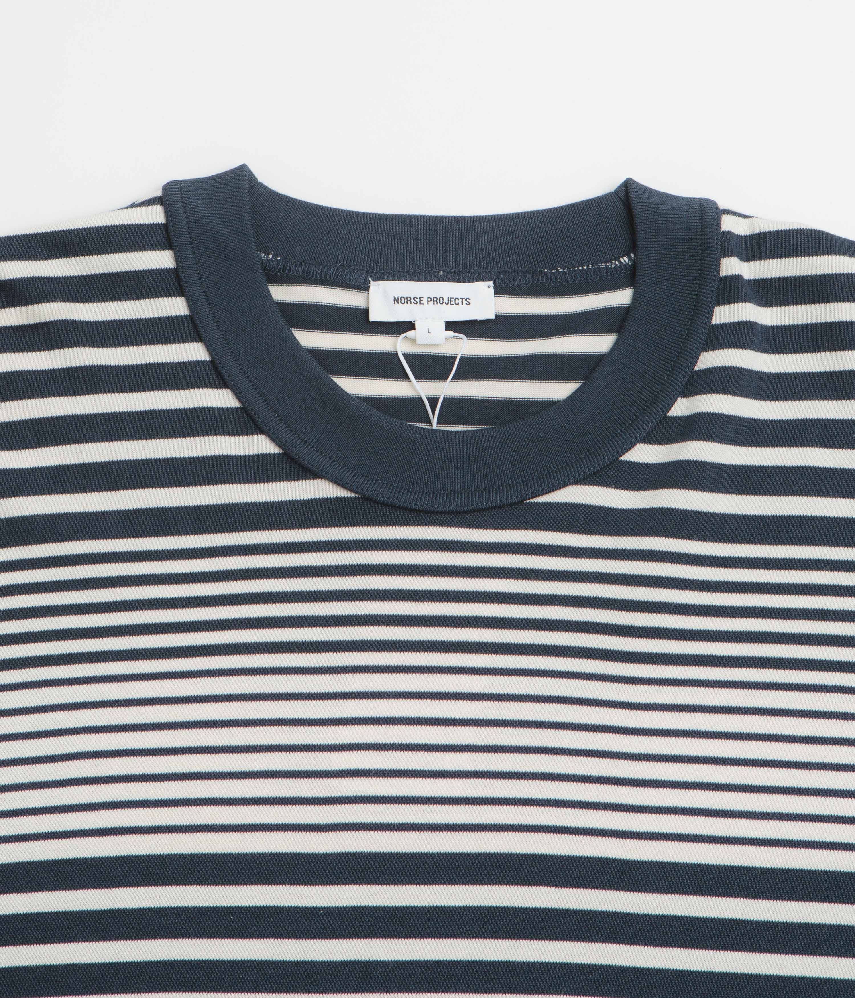 Norse Projects Isefjord Multi Stripe Heavy Long Sleeve T-Shirt - Dark Navy