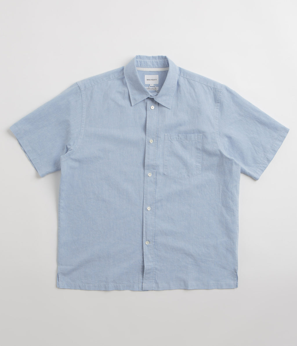 Norse Projects Ivan Relaxed Cotton Linen Short Sleeve Shirt - Pale Blue