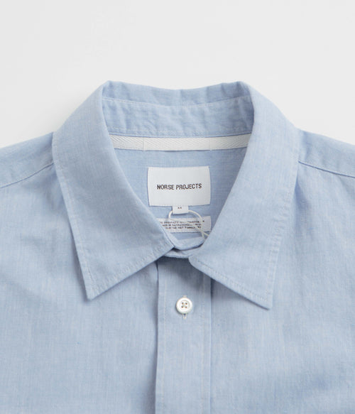 Norse Projects Ivan Relaxed Cotton Linen Short Sleeve Shirt - Pale Blue