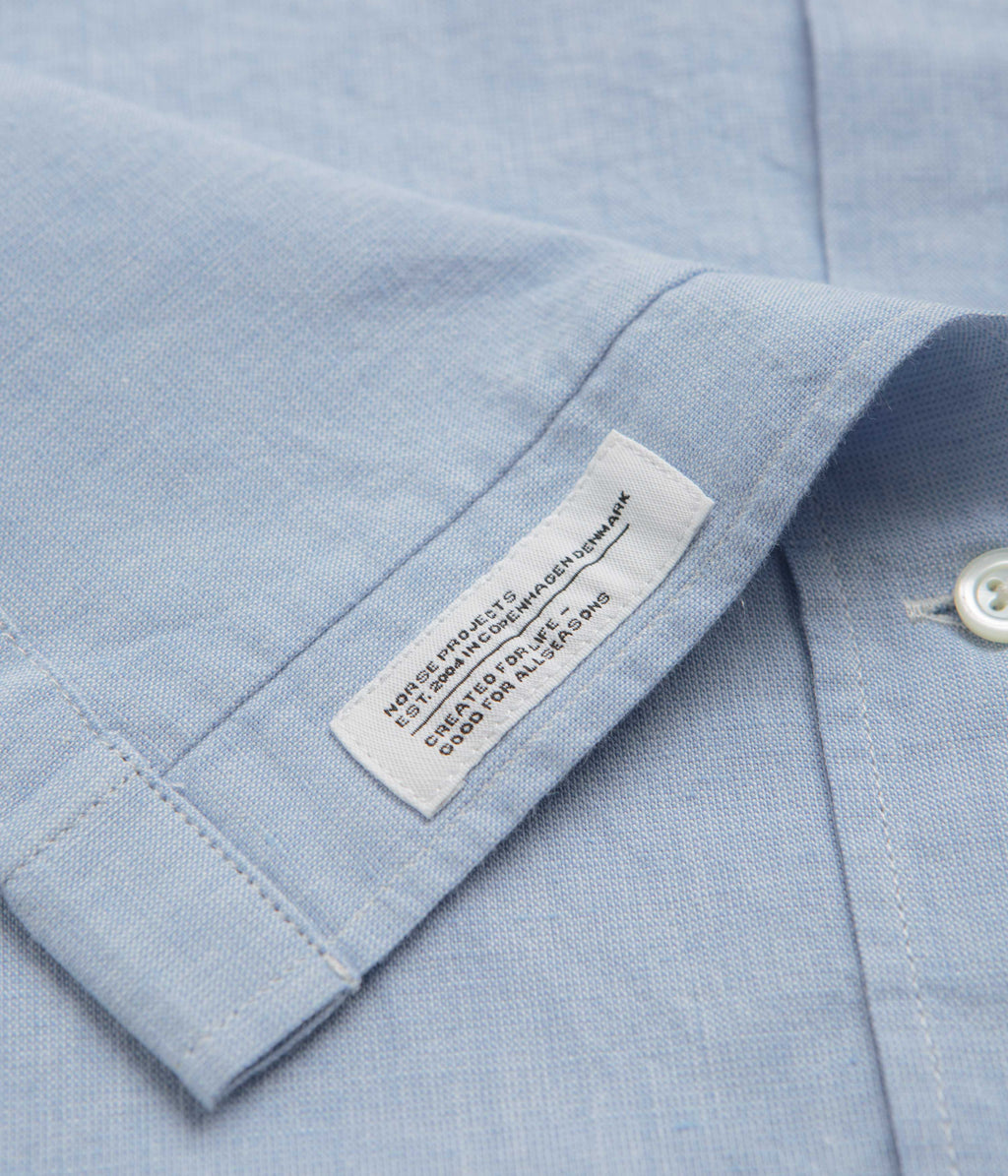 Norse Projects Ivan Relaxed Cotton Linen Short Sleeve Shirt - Pale Blue