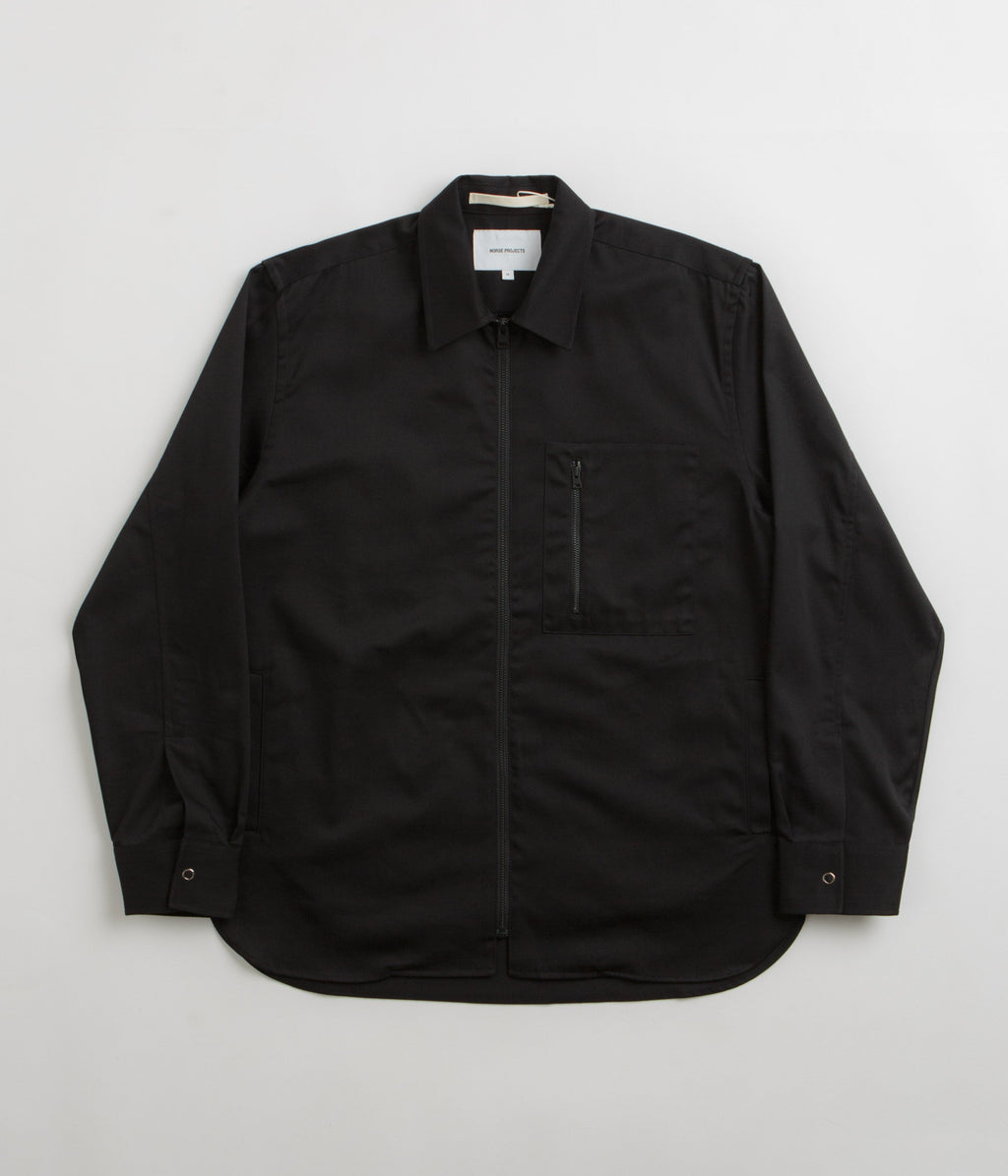 Norse Projects Ulrik Gabardine Zipped Overshirt - Black