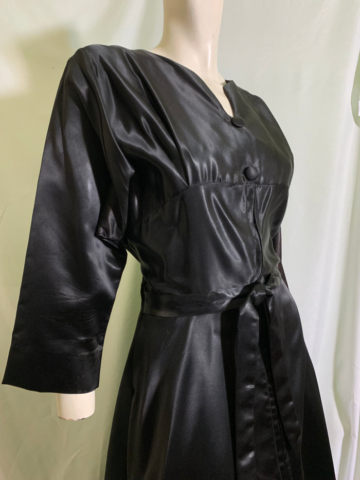 Panther Black Slipper Satin Frederick's of Hollywood Dressing Gown circa 1960s