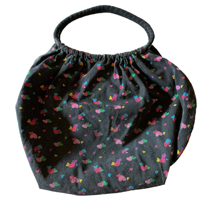 Pastel Heart Print Pewter Grey Cotton Bag circa 1990s