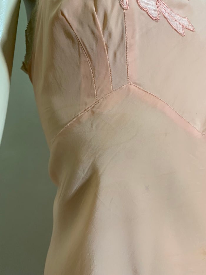 Peach Embroidered & Lace Trimmed Full Slip circa 1940s