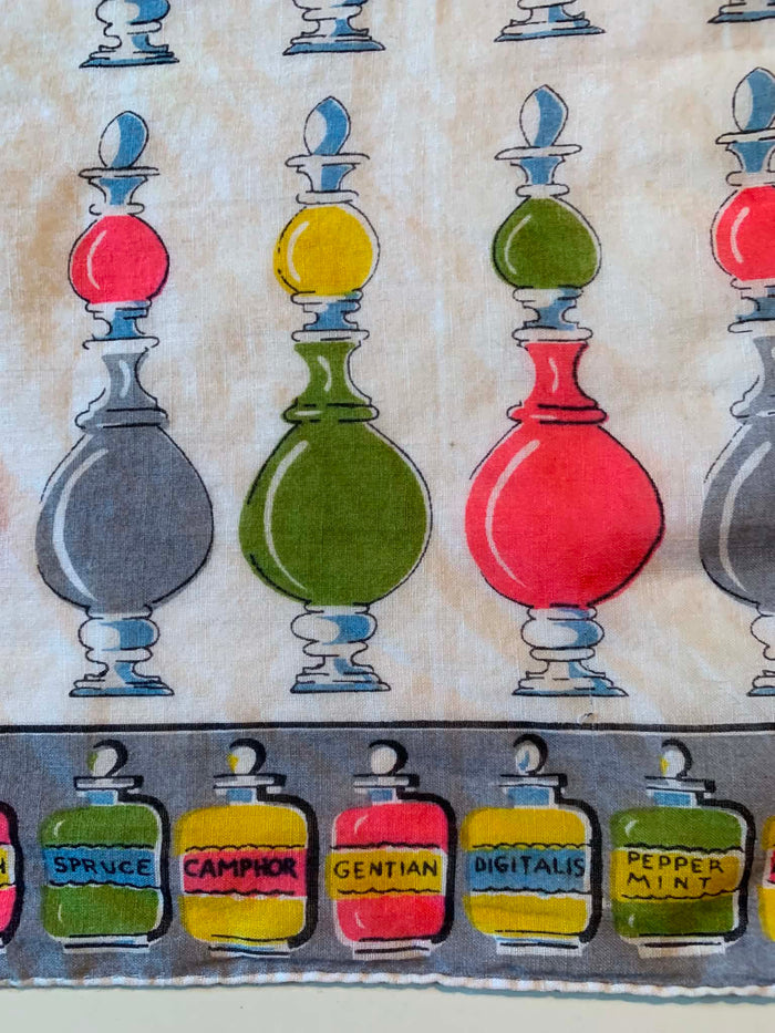 Pharmacist Themed Novelty Print Cotton Handkerchief circa 1950s