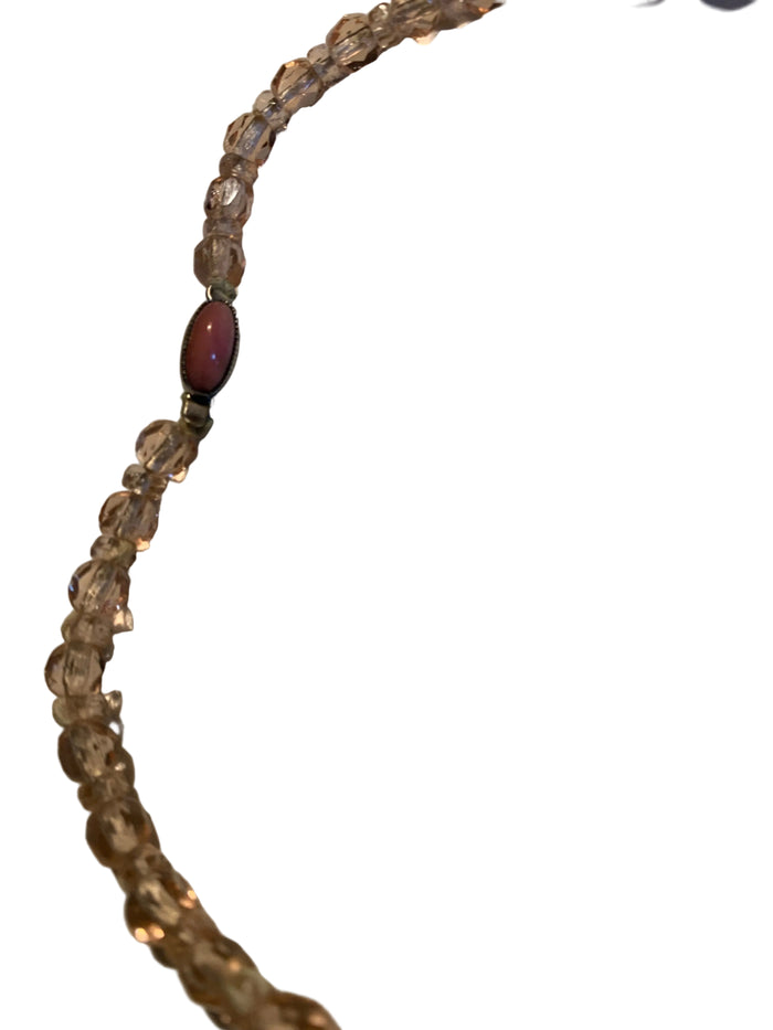 Pink Beveled Lead Crystal Bead Necklace circa 1940s