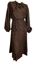 Pleated Blouson Top and Skirt 2 pc Dress circa 1970s