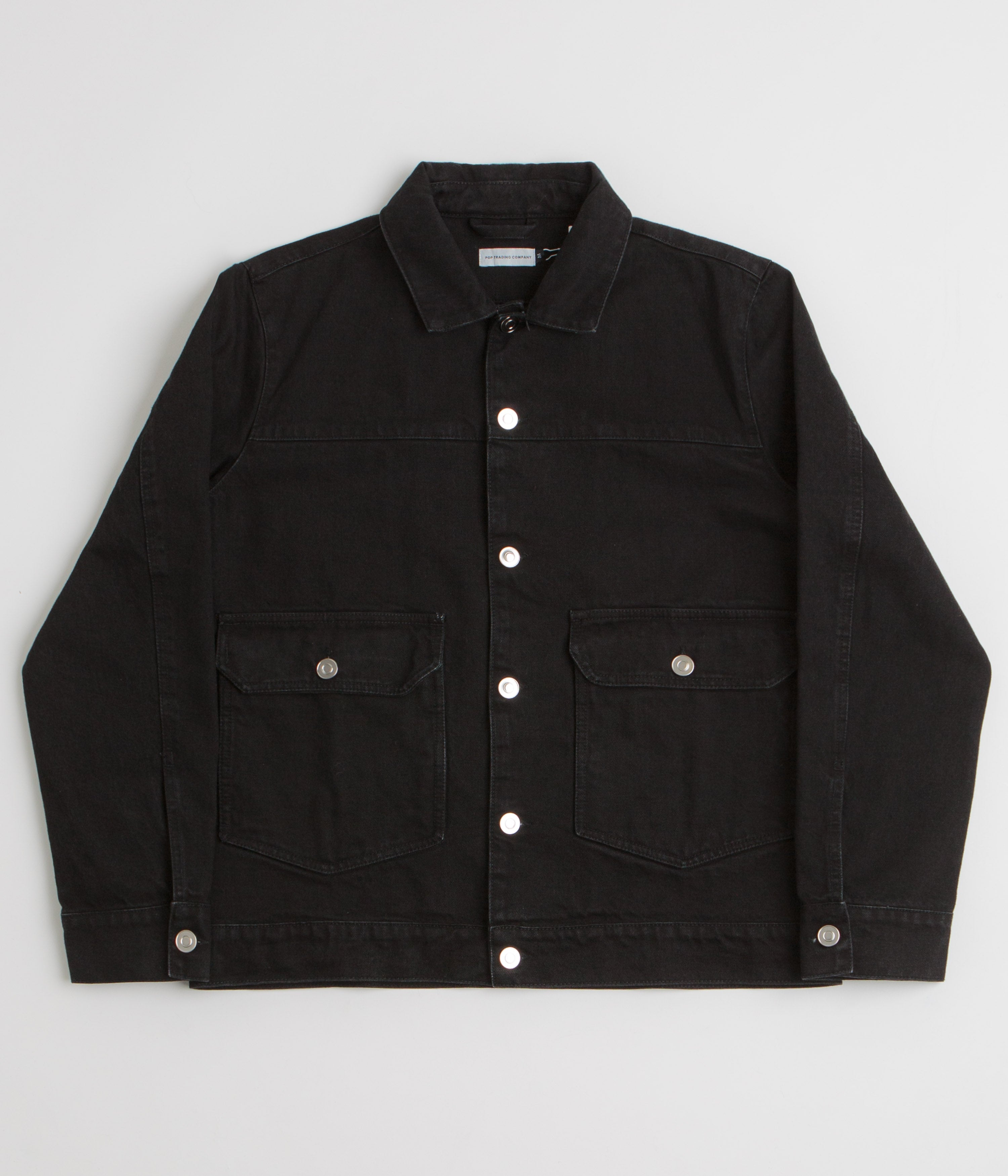 Pop Trading Company Full Button Denim Jacket - Rinsed Black