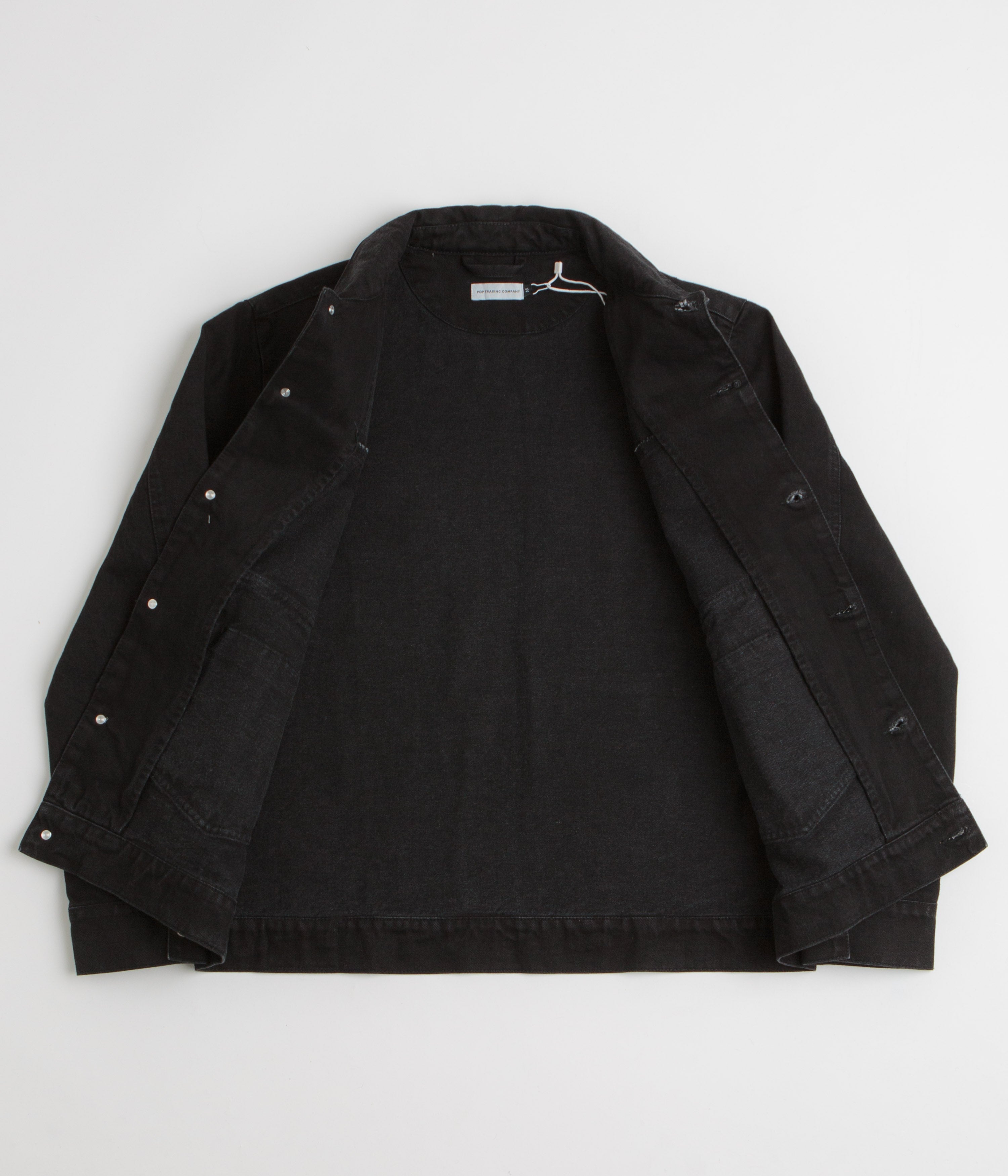 Pop Trading Company Full Button Denim Jacket - Rinsed Black