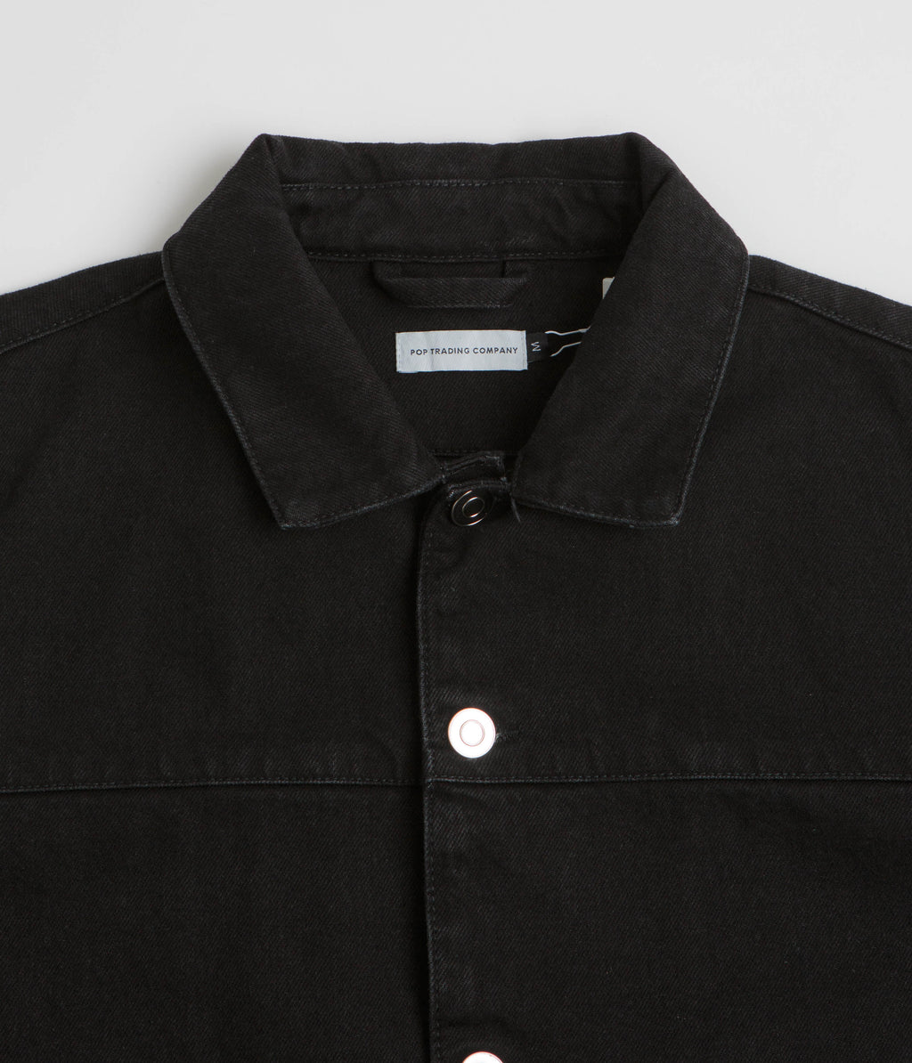 Pop Trading Company Full Button Denim Jacket - Rinsed Black