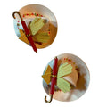 Rare White Leather "Hat" Clip Earrings with Yellow Gloves and Red Umbrella circa 1940s