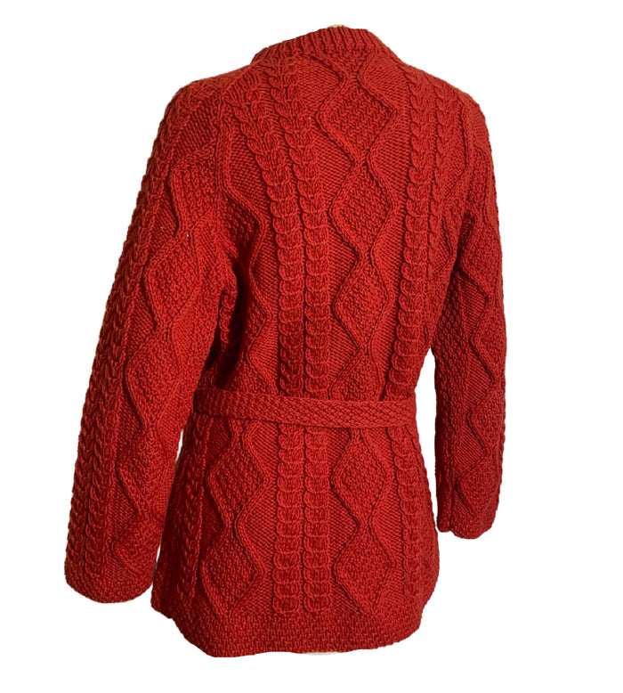Rich Coral Cable Knit Irish Fisherman's Sweater circa 1970s
