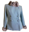 Robin's Egg Blue Wool Boxy Cut Jacket Chinchilla Fur Collar and Cuffs circa 1960s