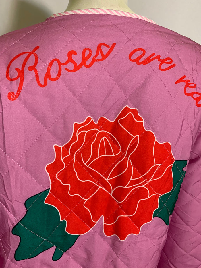 Roses are Red Pink Quilted Jacket with Roses and Gingham Ties Modern