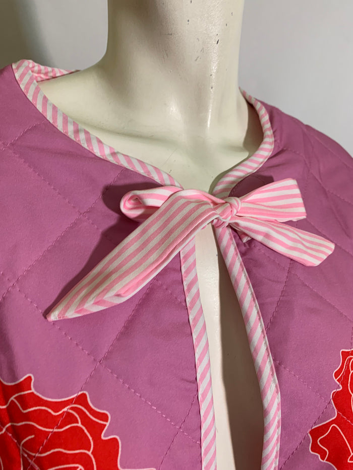 Roses are Red Pink Quilted Jacket with Roses and Gingham Ties Modern