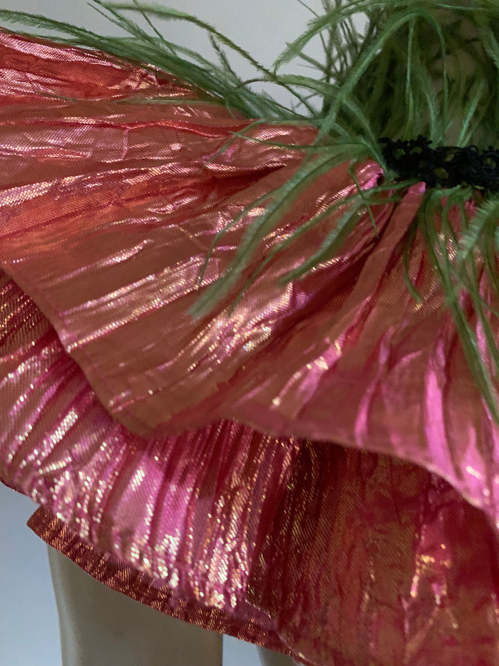 Ruffed Up- the Reimagined Pleated Iridescent Coral Ruffled Collar with Beads and Feathers