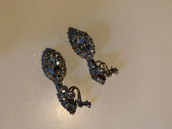 Shimmering Crystal and Rhinestone Dangle Clip Earrings circa 1950s