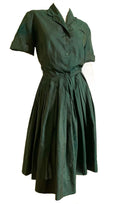 Shot Silk Iridescent Green Shirtwaist Dress circa 1960s