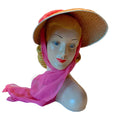 Straw Bonnet with Barbie Pink Chiffon Scarf Strap circa 1970s