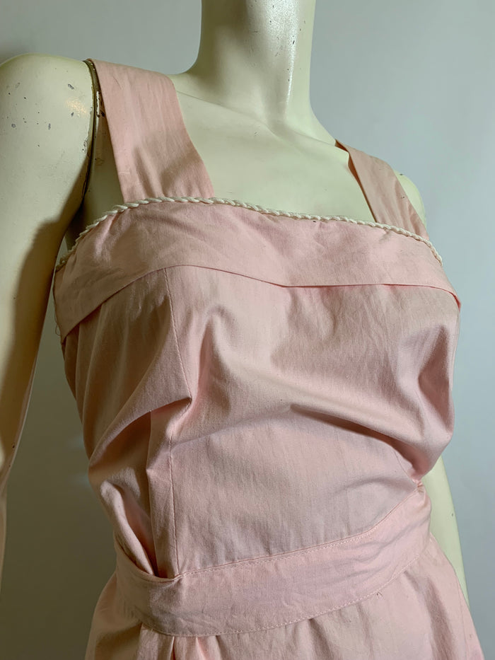 Sweet Pink Cotton Maternity Sun Dress Adjustable Waist circa 1940s