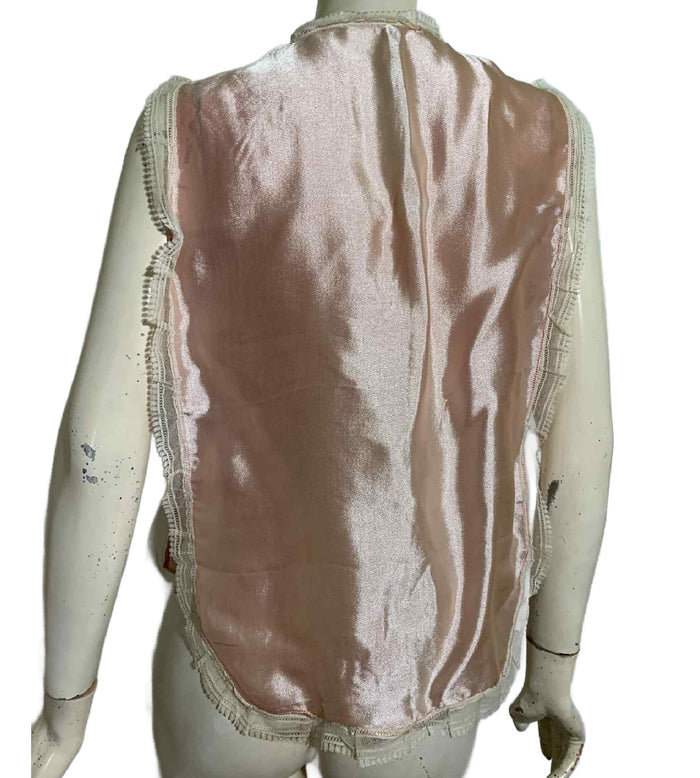 Sweet Pink Tie Front Lingerie Top with Lace and Rosette circa 1960s