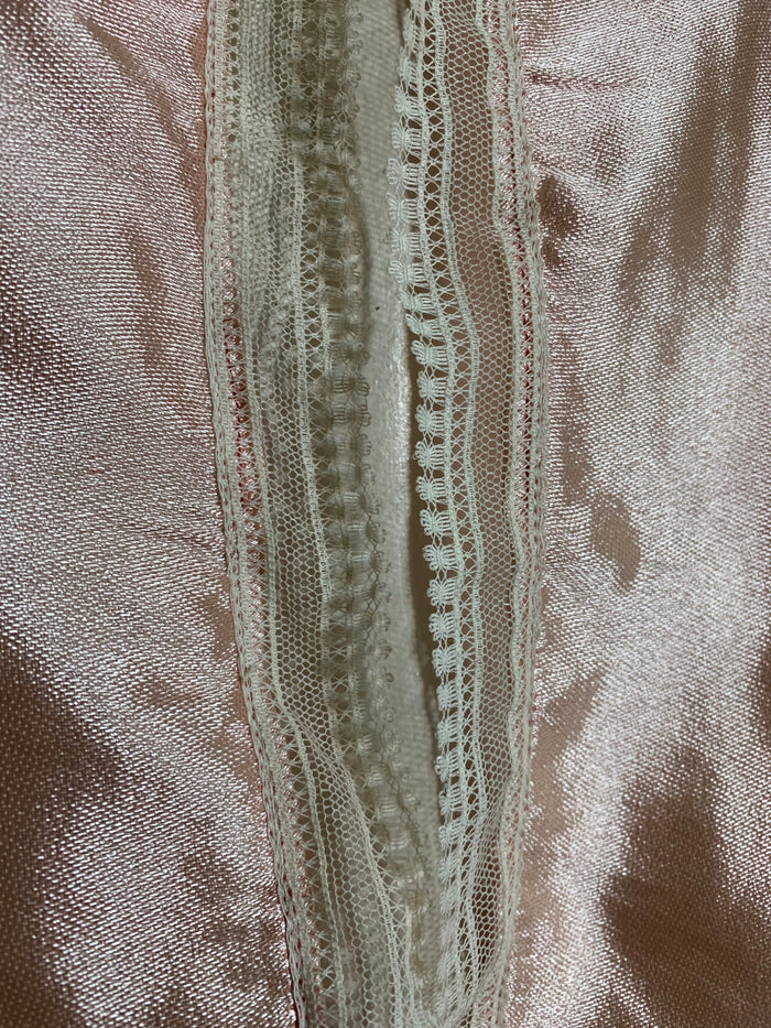 Sweet Pink Tie Front Lingerie Top with Lace and Rosette circa 1960s