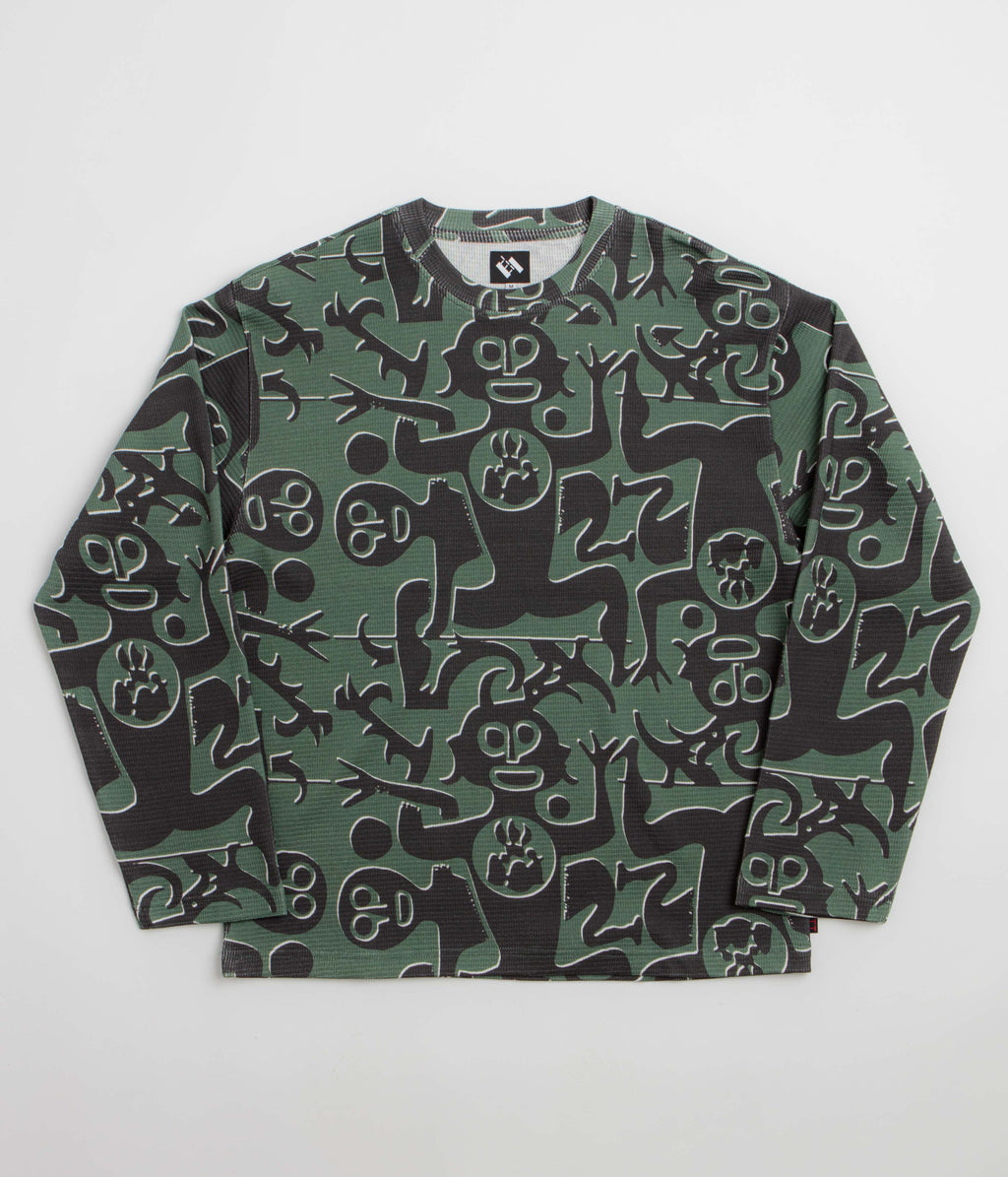 The Trilogy Tapes Entity Waffle Crewneck Sweatshirt - Green