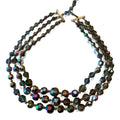 Triple Strand Darkened Night Sky Aurora Borealis Crystal Choker Necklace circa 1940s