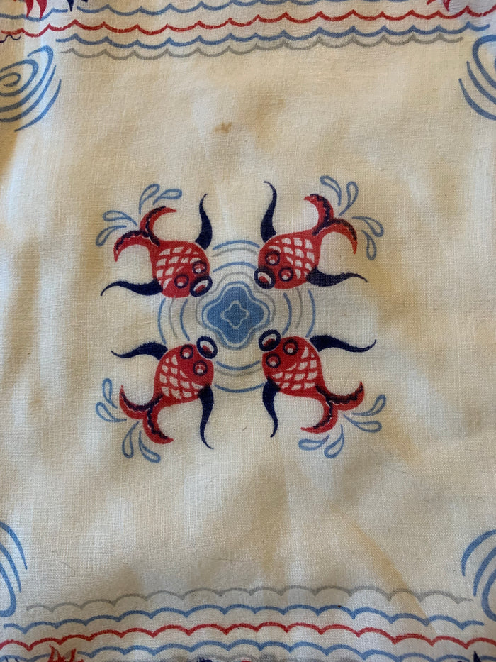 Tropical Fish Print Voice Cotton Handkerchief circa 1940s