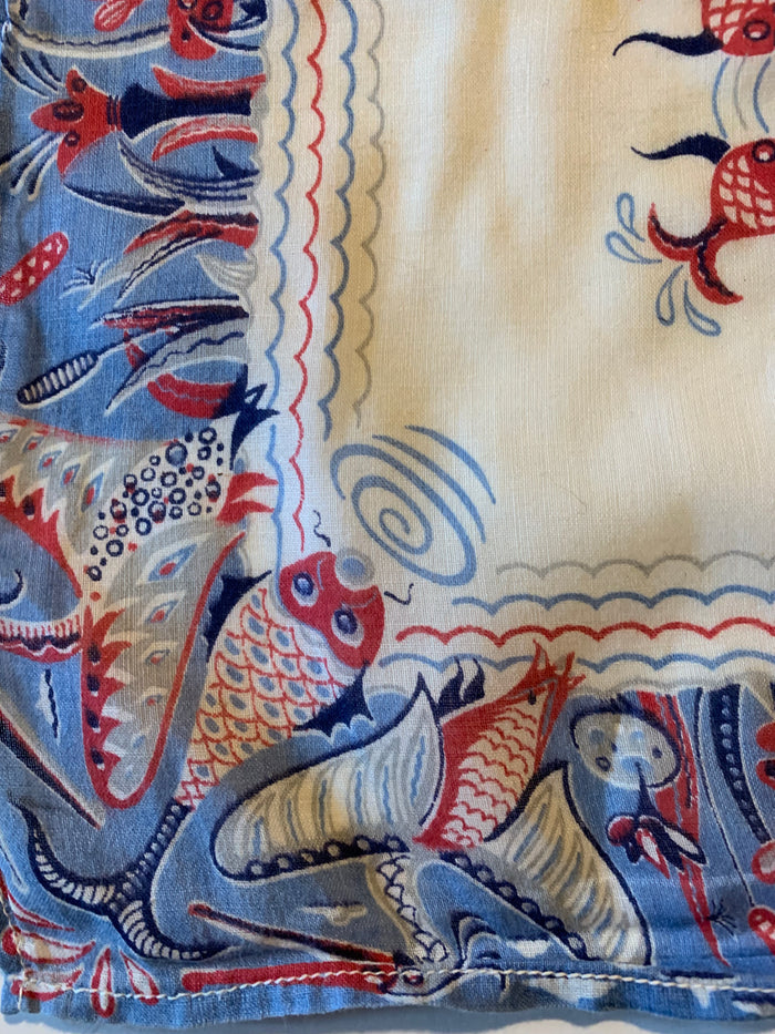 Tropical Fish Print Voice Cotton Handkerchief circa 1940s