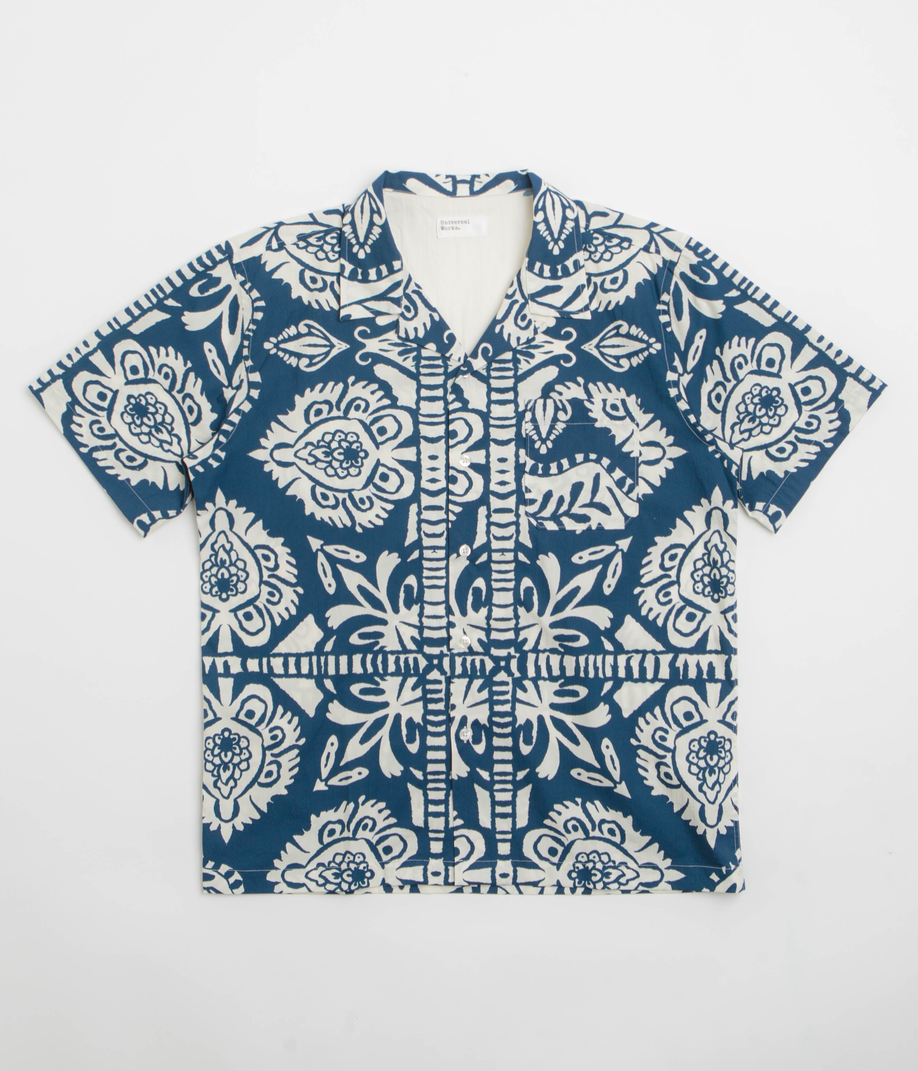 Universal Works Road Short Sleeve Shirt - Navy / Island Print