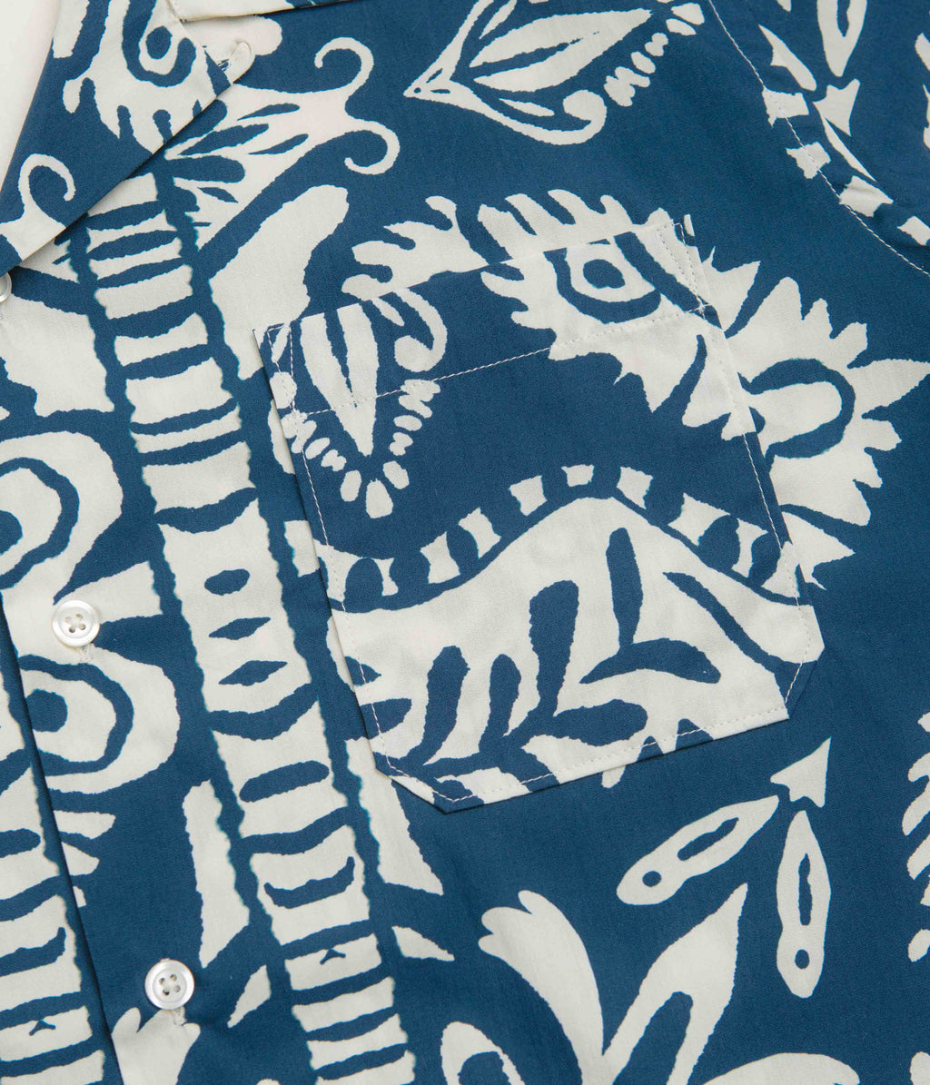 Universal Works Road Short Sleeve Shirt - Navy / Island Print