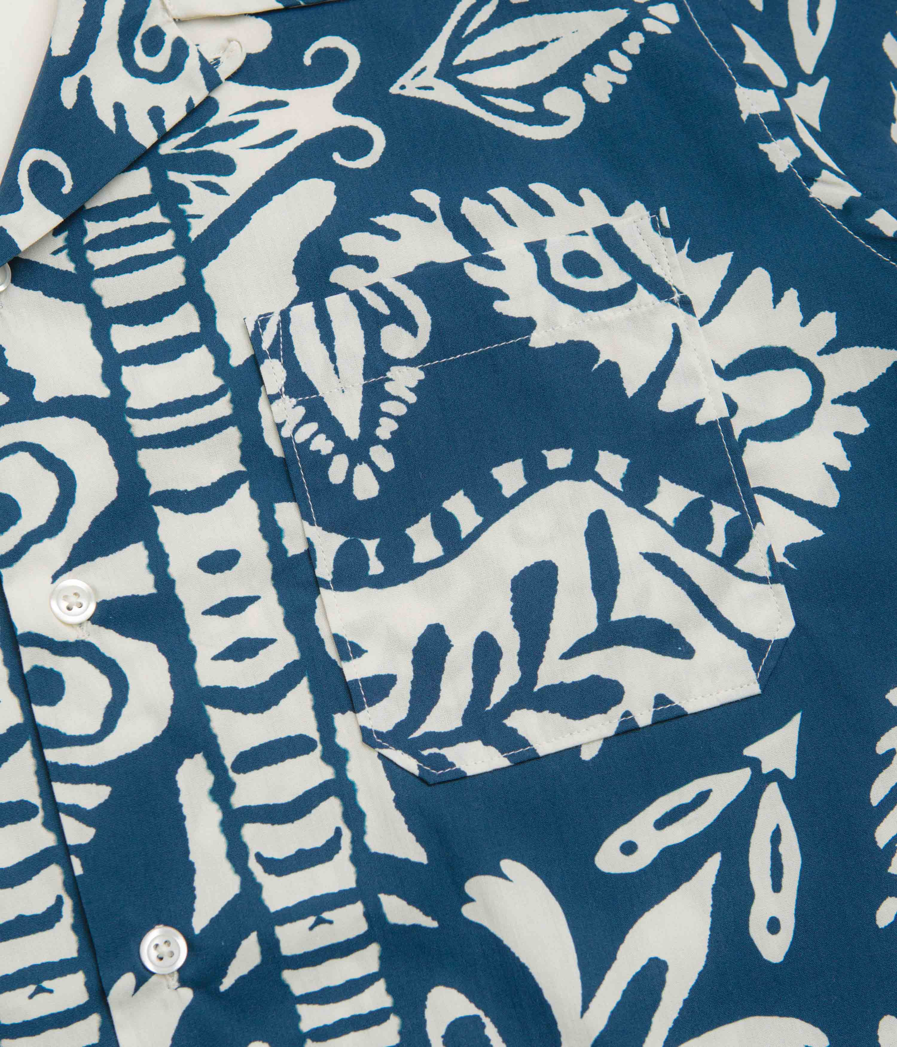 Universal Works Road Short Sleeve Shirt - Navy / Island Print