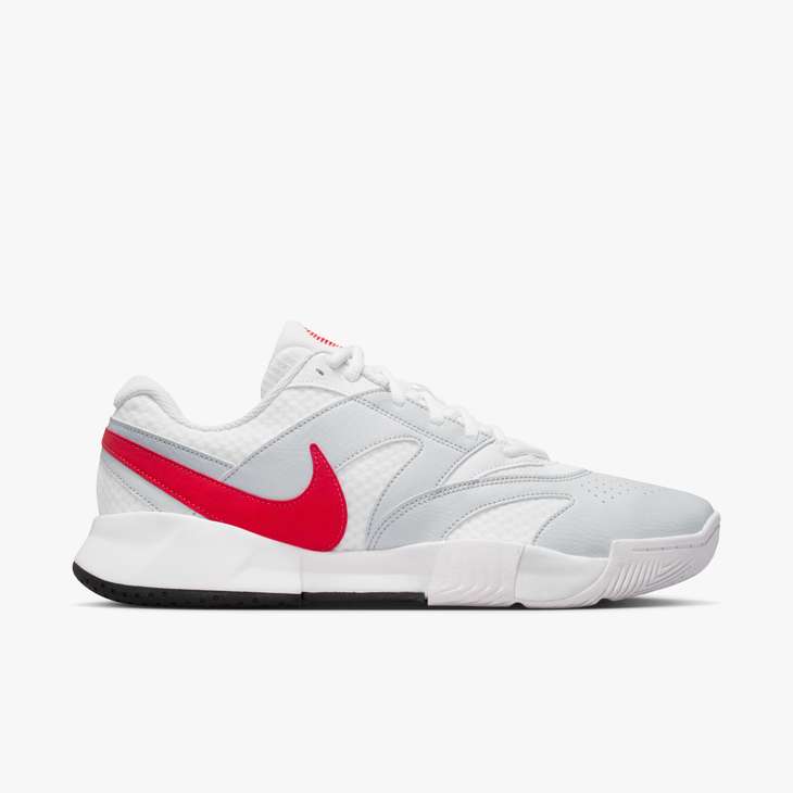Nike Men's Court Lite 4 Tennis Shoes in White/Lt Crimson-Pure Platinum