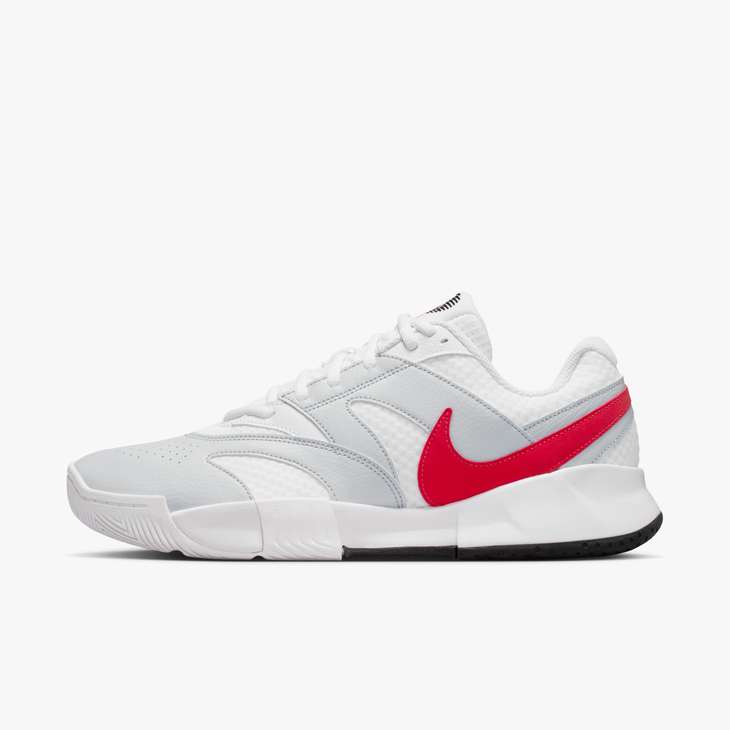 Nike Men's Court Lite 4 Tennis Shoes in White/Lt Crimson-Pure Platinum
